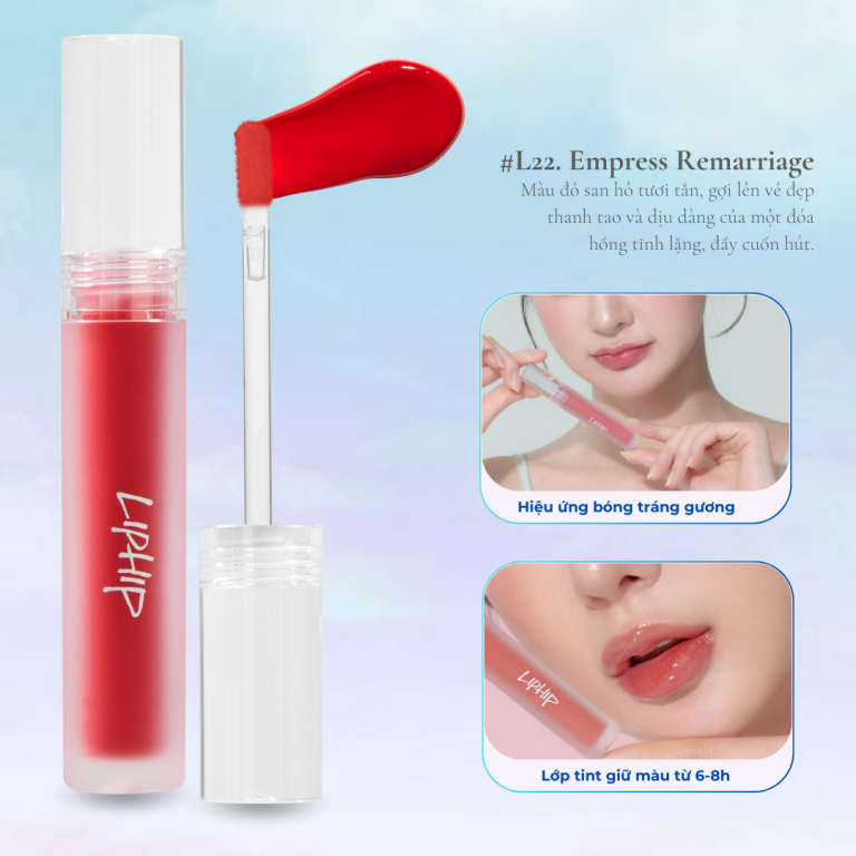 #L22 LIPHIP Glossy Tint - Son Tint Bóng hiệu ứng tráng gương - Empress Remarriage - Đỏ san hô